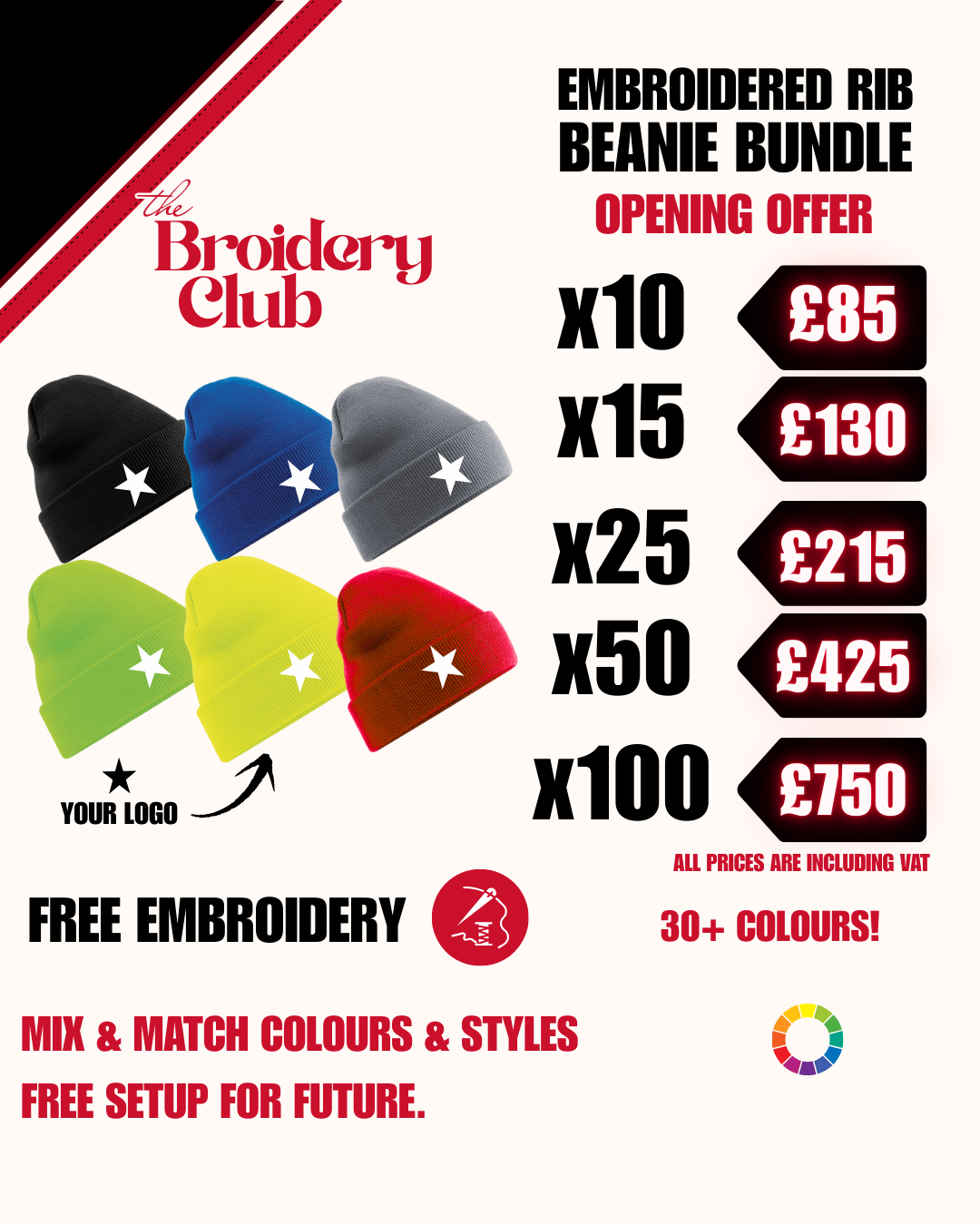 Rib Beanie Hat Bundle FREE EMBROIDERY